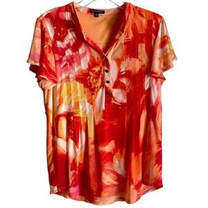 Ava & Grace Short Sleeve Lined Quarter Button Top Women's Medium